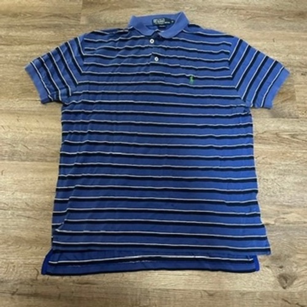Polo Ralph Lauren Men Blue Striped‎ Pima Cotton Short Sleeve Polo Shirt Size M